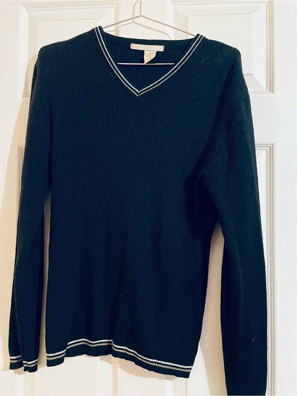 Perry Ellis Men’s V-Neck Black Sweater with Contrasting Trim